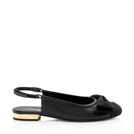 Chanel Lambskin Grosgrain Bow CC Captoe Slingback Hat