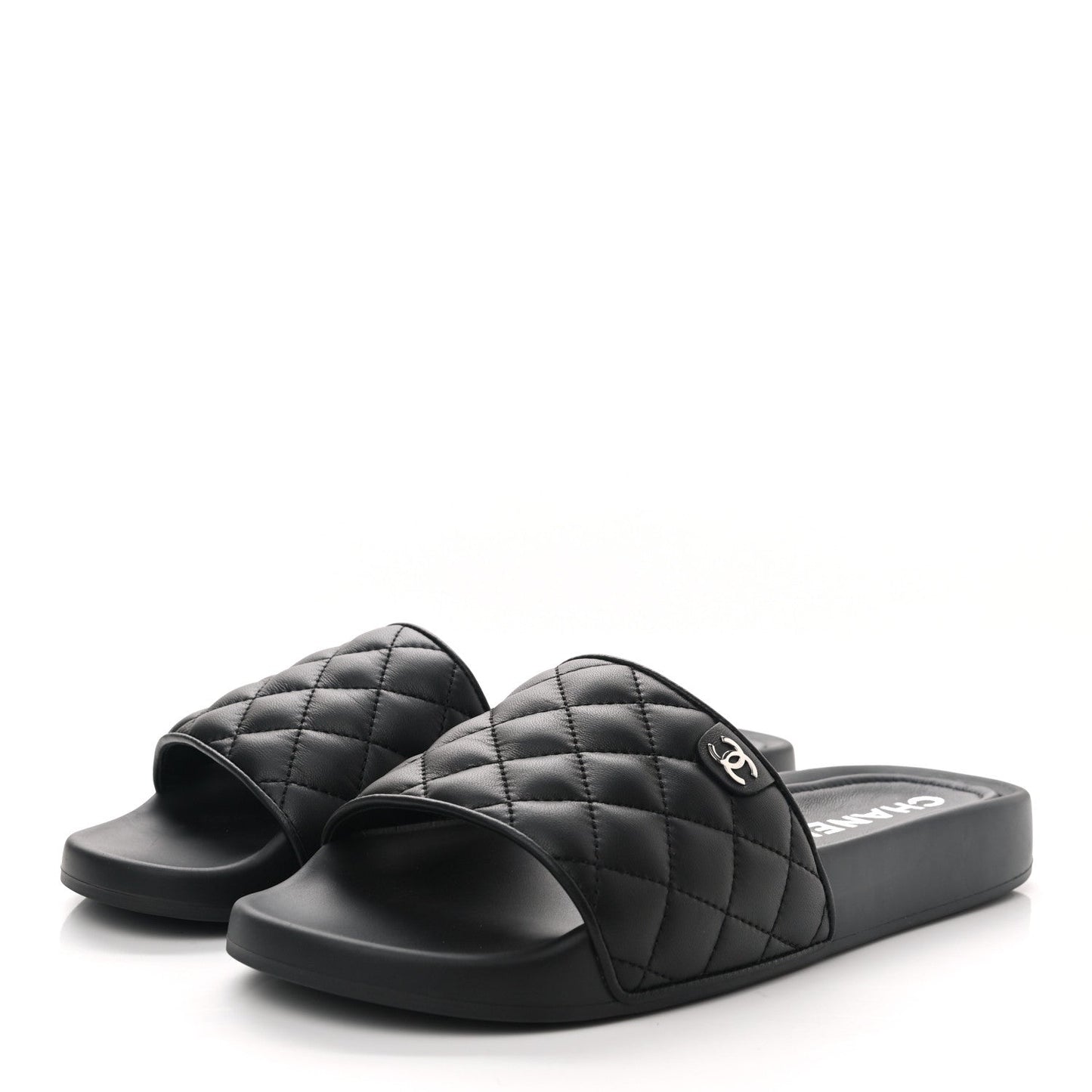 Chanel Interlocking CC Logo Lambskin Leather Slides for Women