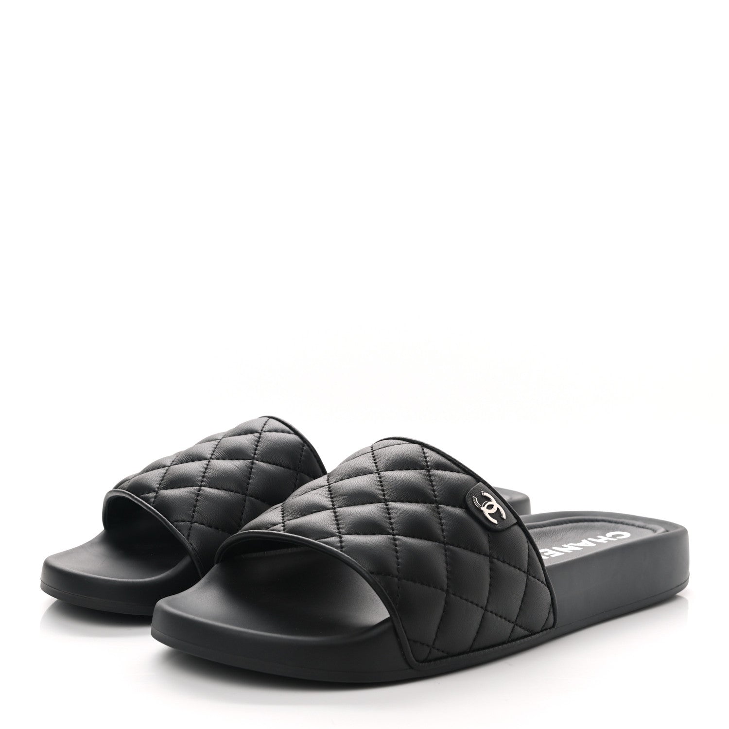 Chanel Interlocking CC Logo Lambskin Leather Slides for Women