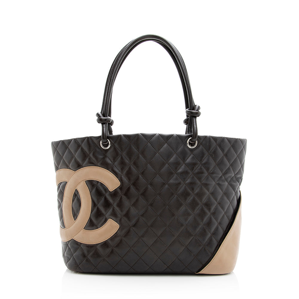 Chanel Lambskin Ligne Cambon Shopping SHF Tote Bag