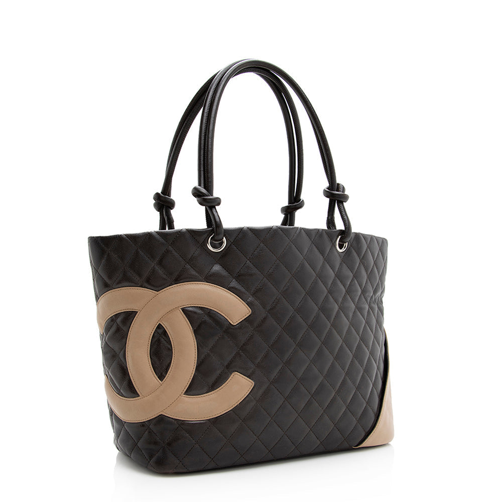 Chanel Lambskin Ligne Cambon Shopping SHF Tote Bag