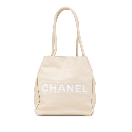 Chanel Lambskin Logo Camellia Tote Bag