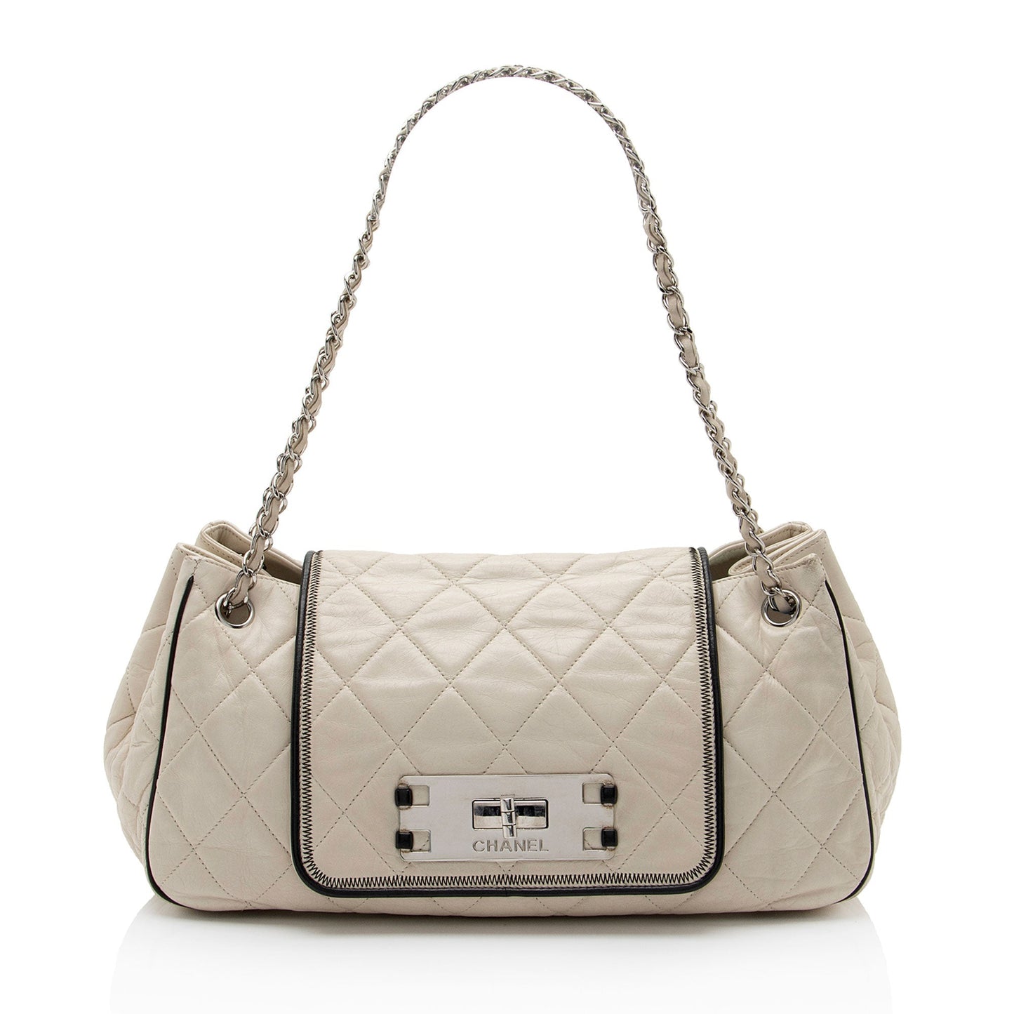 Chanel Lambskin Mademoiselle East West Accordion SHF-L7kNwO Lock Shoulder Bag