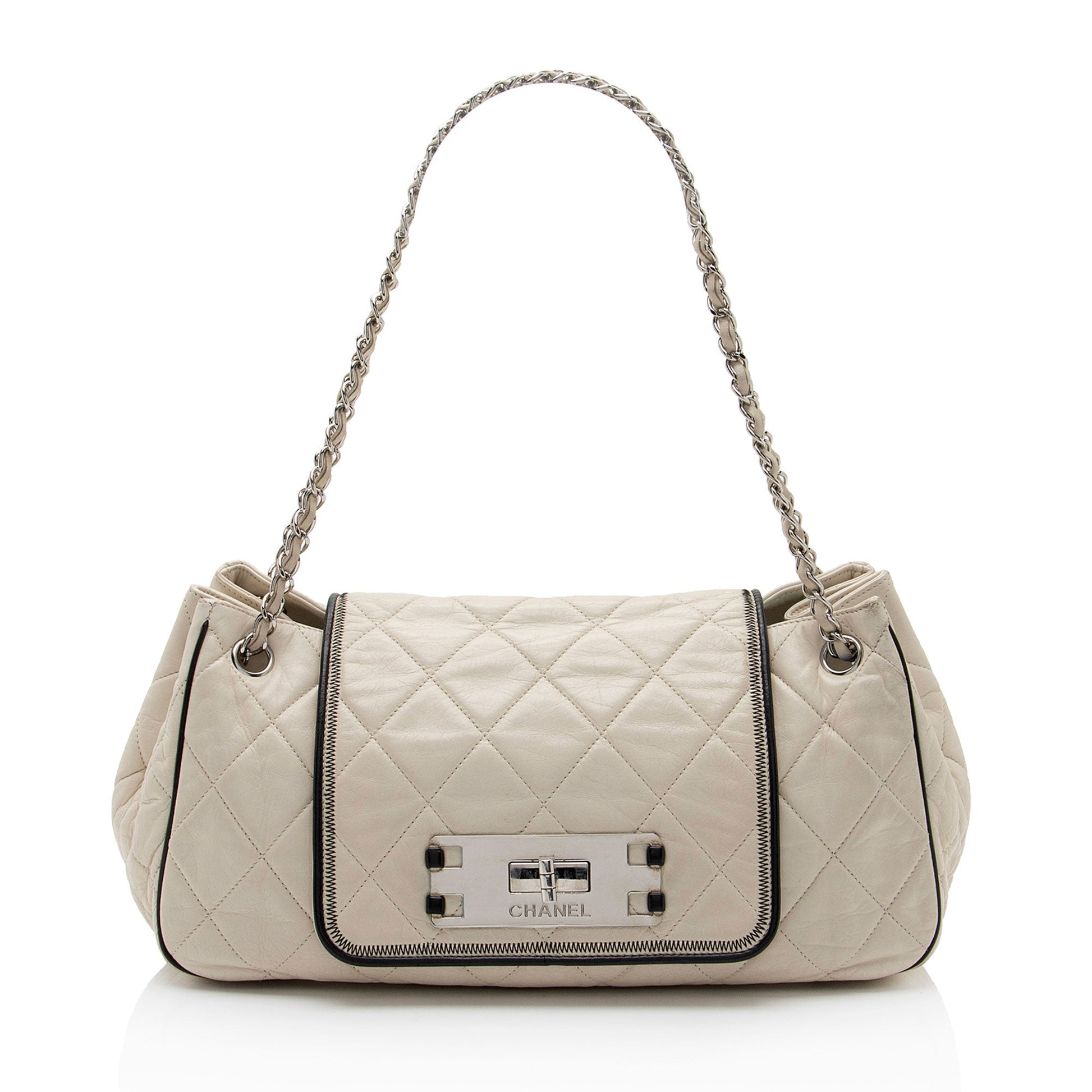 Chanel Lambskin Mademoiselle East West Accordion SHF-L7kNwO Lock Shoulder Bag