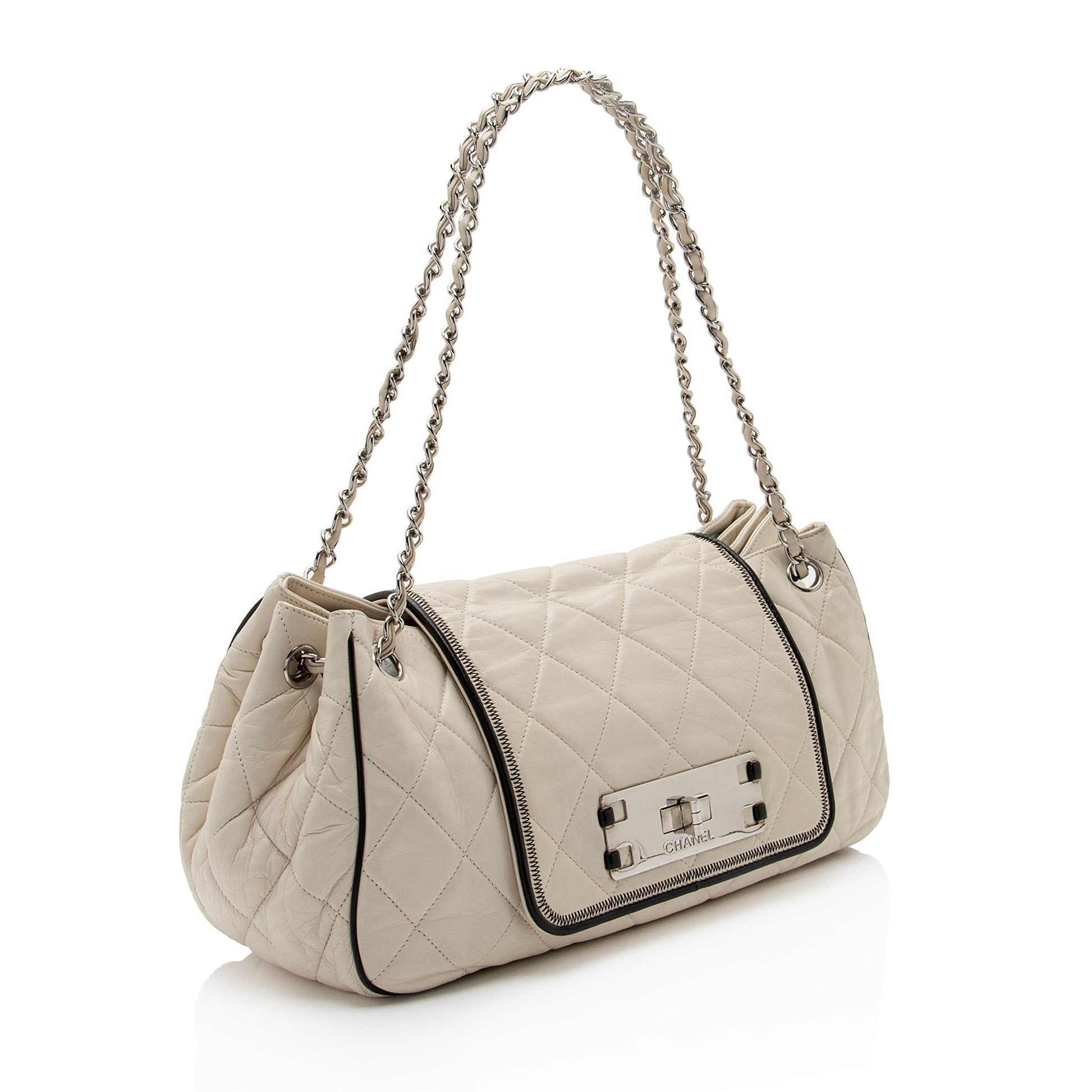 Chanel Lambskin Mademoiselle East West Accordion SHF-L7kNwO Lock Shoulder Bag