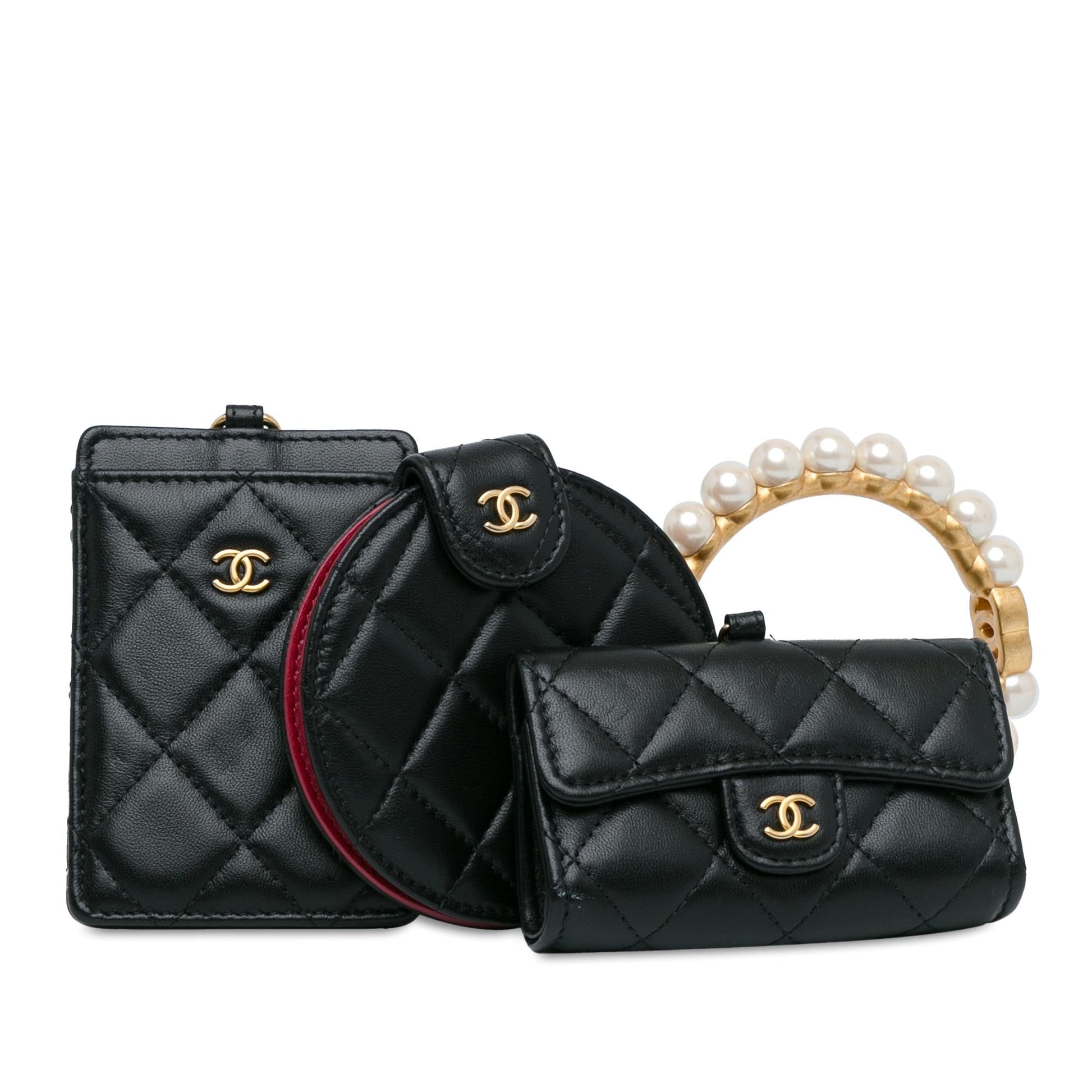 Chanel Lambskin Pearl Crown CC Wristlet Multi Handbag
