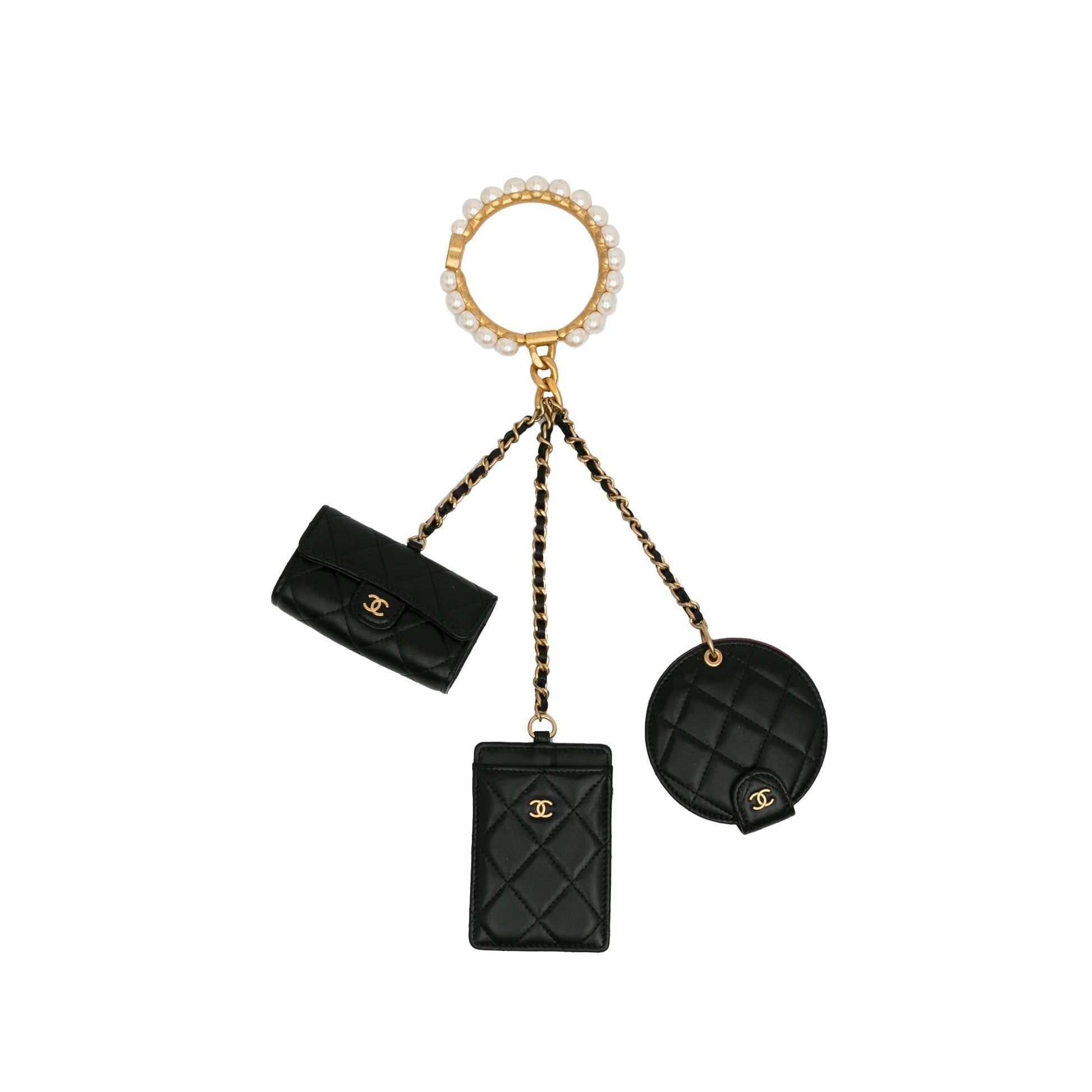 Chanel Lambskin Pearl Crown CC Wristlet Multi Handbag