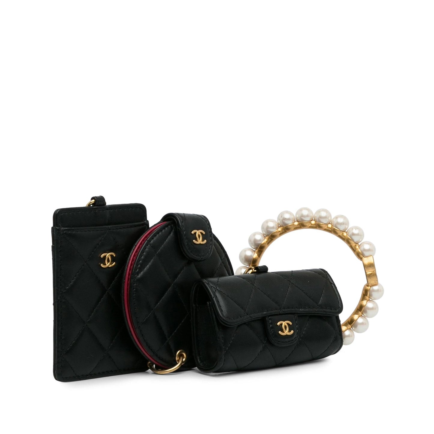 Chanel Lambskin Pearl Crown CC Wristlet Multi Handbag Shg Znqxol