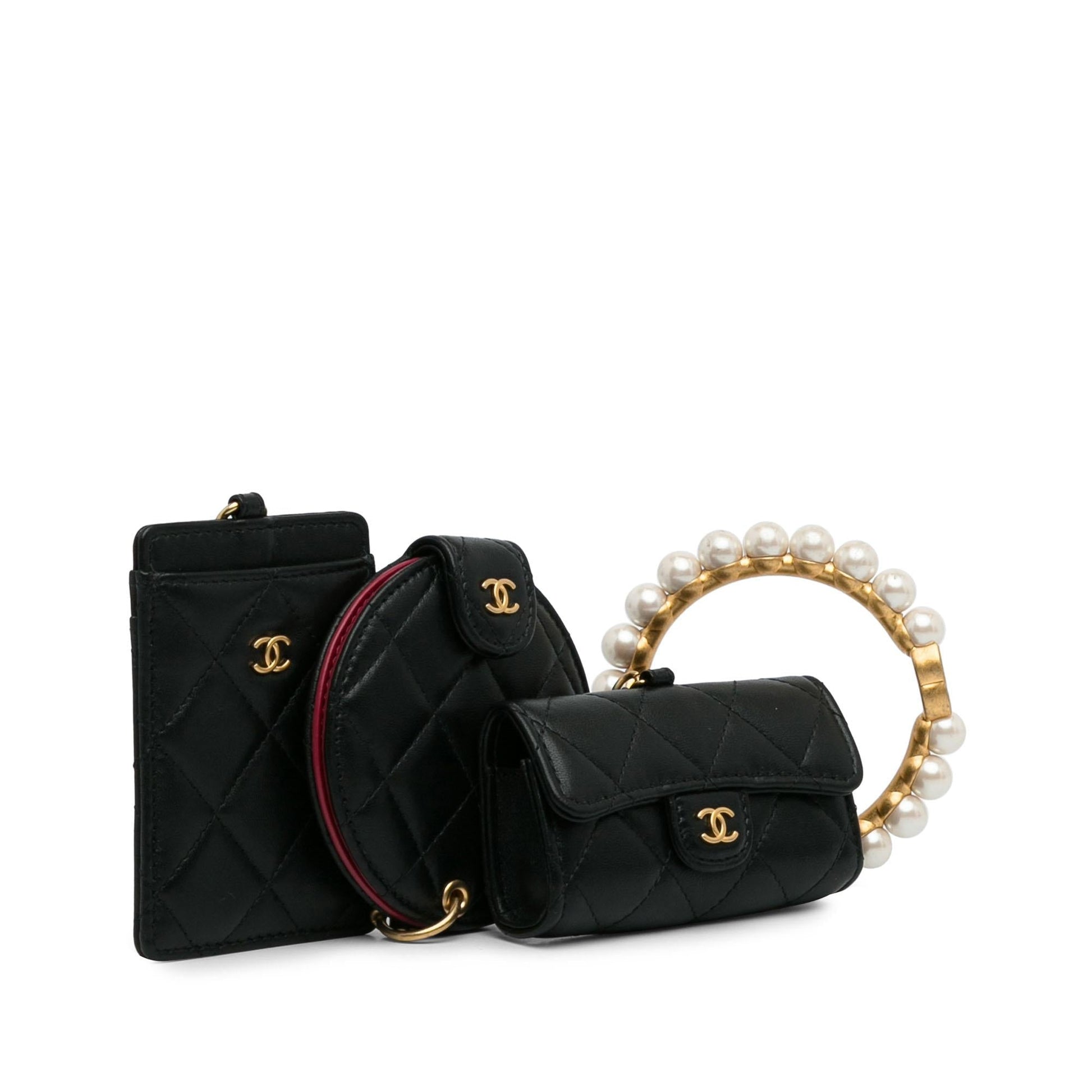 Chanel Lambskin Pearl Crown CC Wristlet Multi Handbag Shg Znqxol