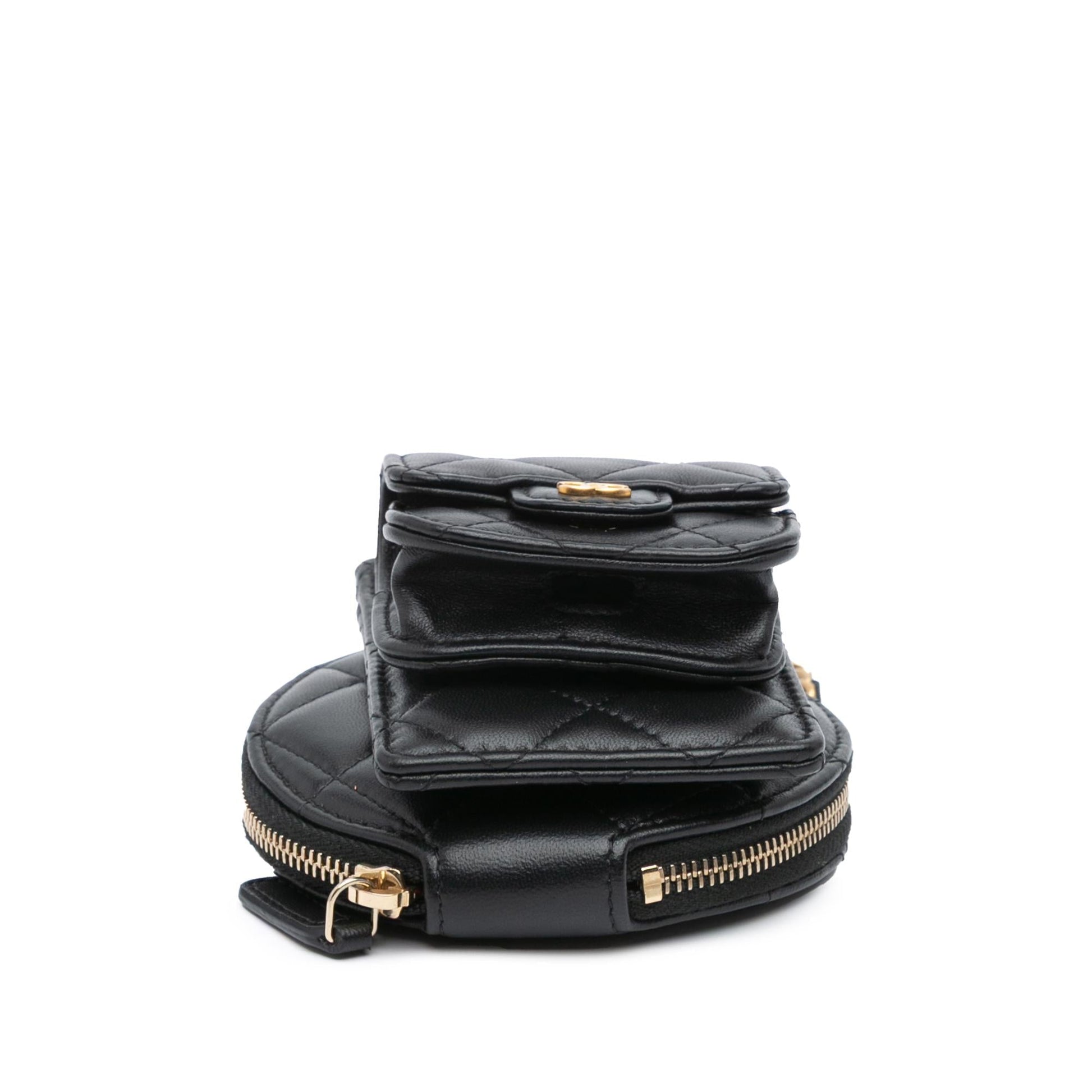 Chanel Lambskin Pearl Crown CC Wristlet Multi Handbag Pouches 1
