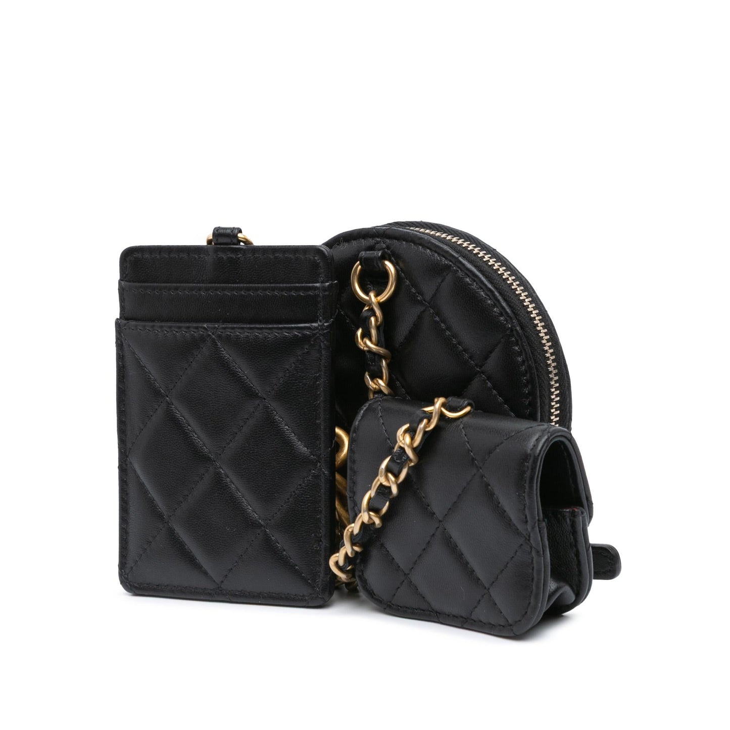 Chanel Lambskin Pearl Crown CC Wristlet Multi Handbag Multi Pouches