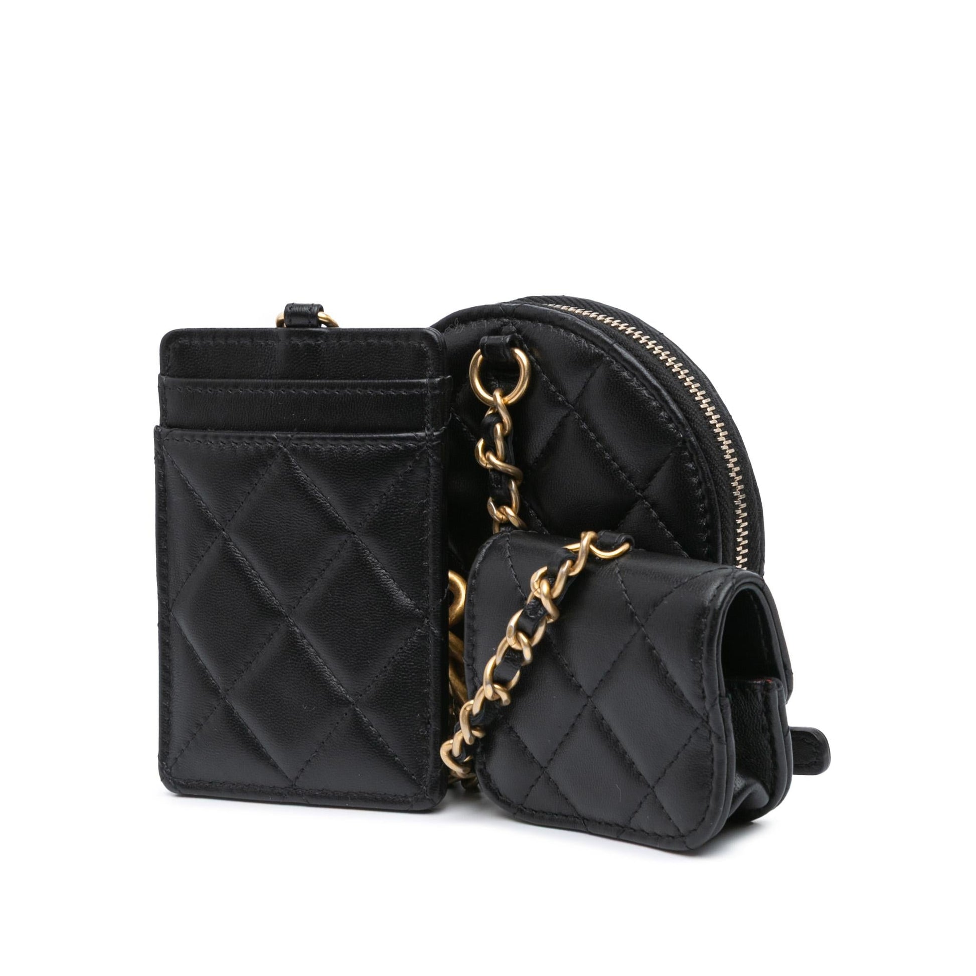 Chanel Lambskin Pearl Crown CC Wristlet Multi Handbag Multi Pouches