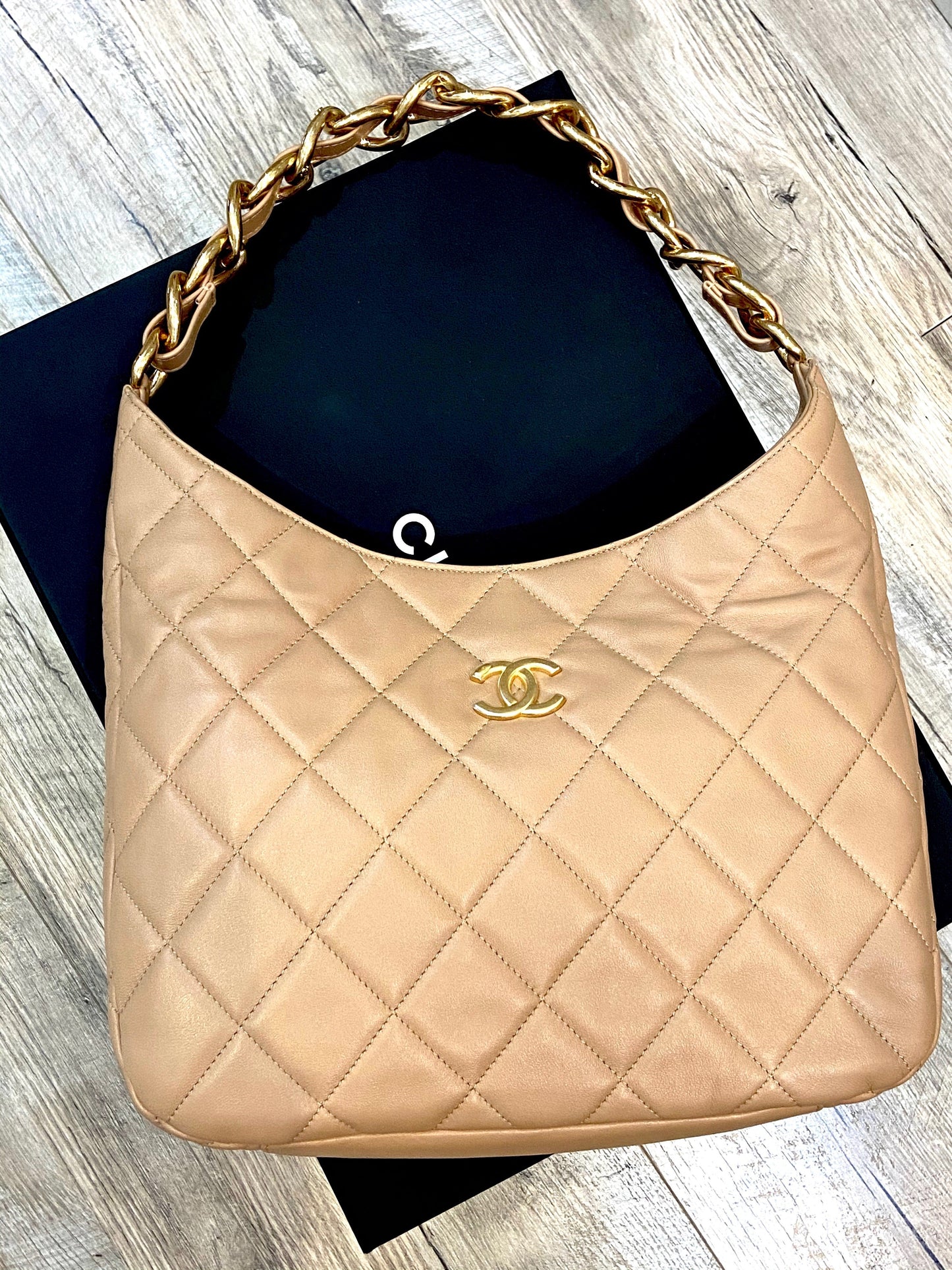 Chanel CC QUILTED LAMBSKIN HOBO Shoulder Bag