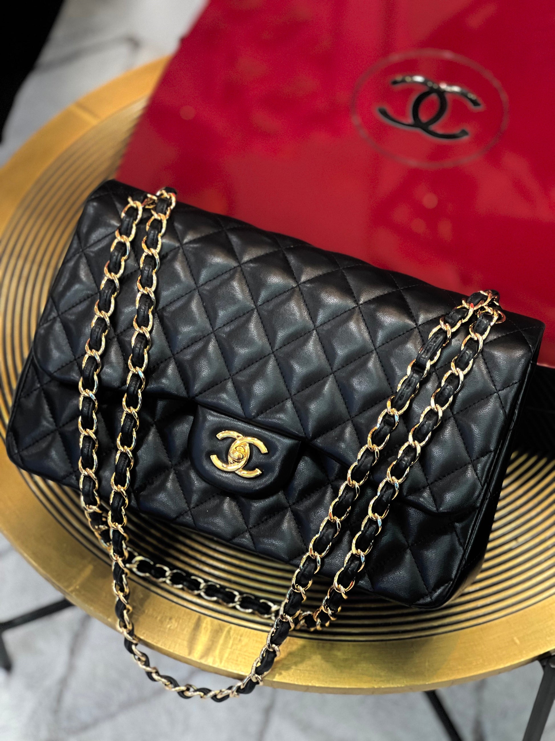 Chanel QUILTED LAMBSKIN DOUBLE FLAP JUMBO Handbag