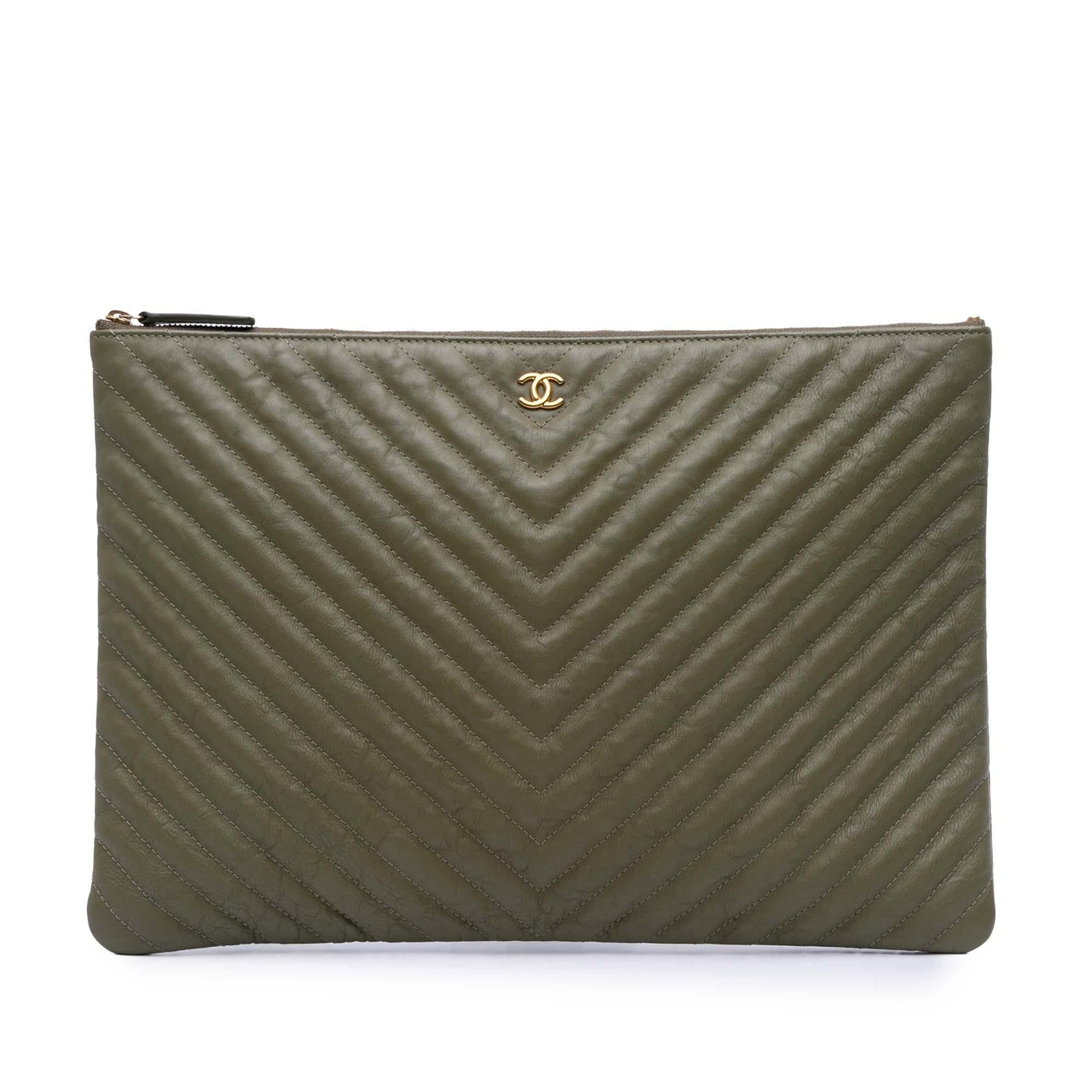 Chanel CC Chevron Calfskin O Clutch Bag