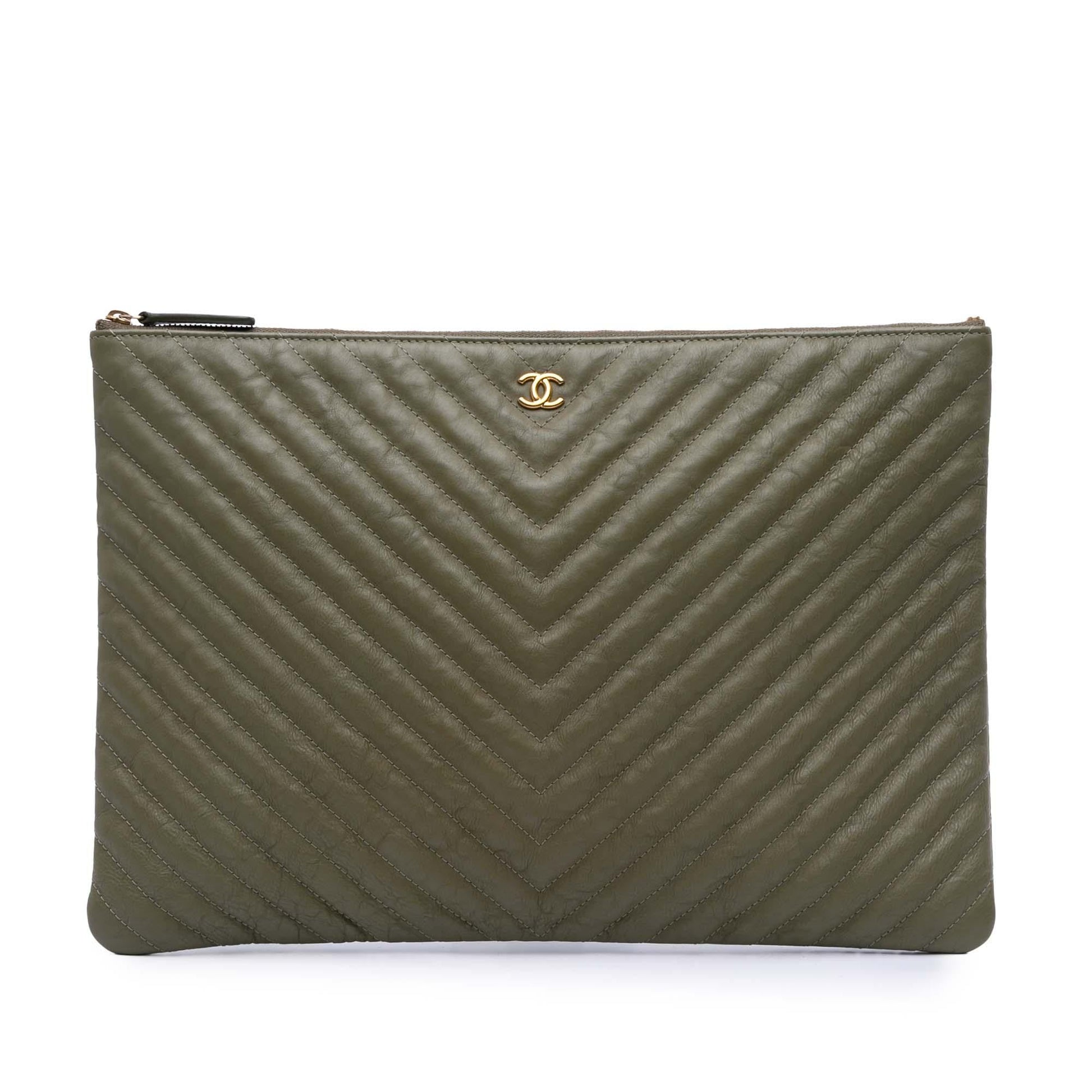 Chanel CC Chevron Calfskin O Clutch Bag