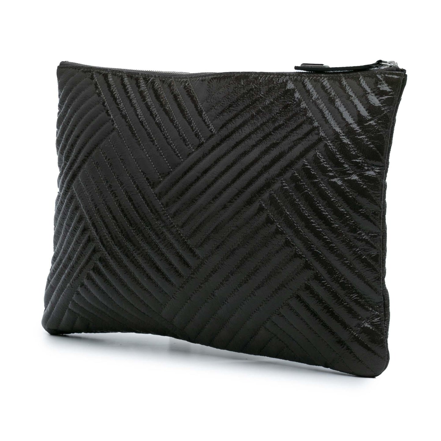 Chanel CC Distressed Quilted Patent Chevron Crossing Handbag