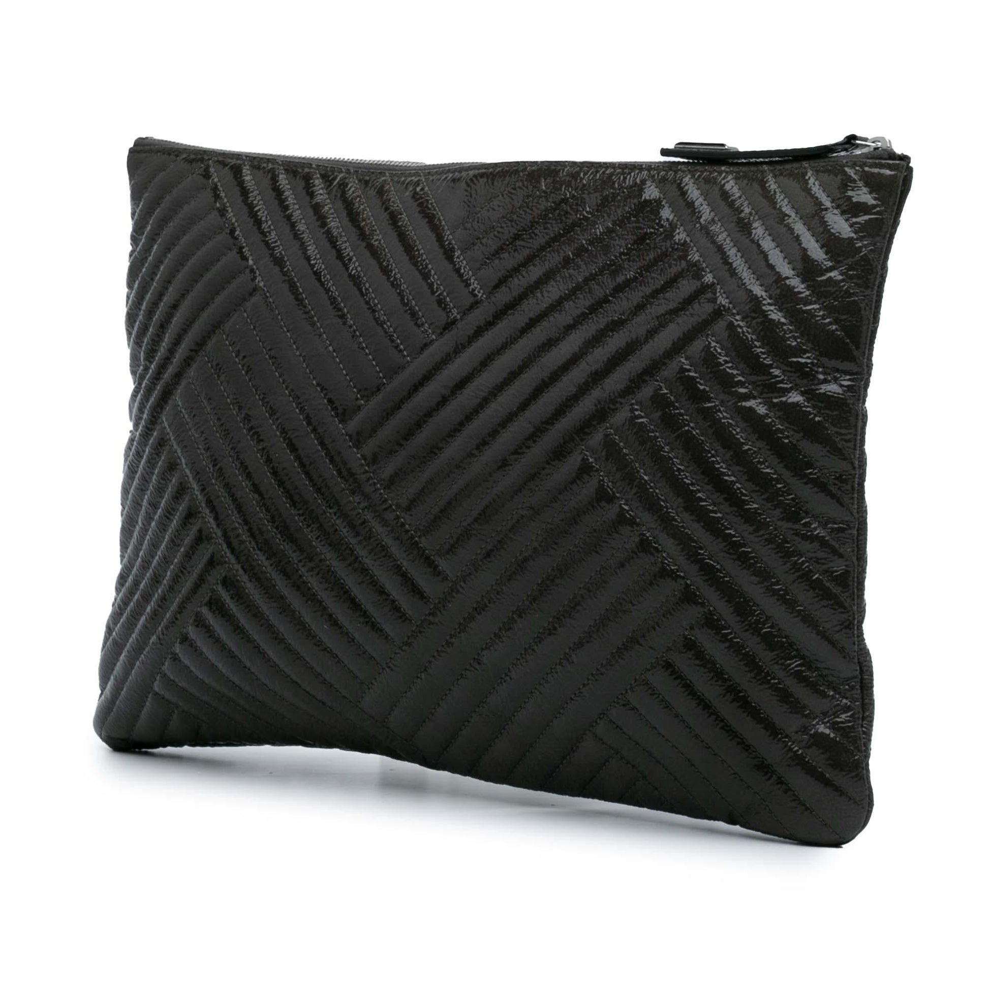 Chanel CC Distressed Quilted Patent Chevron Crossing Handbag