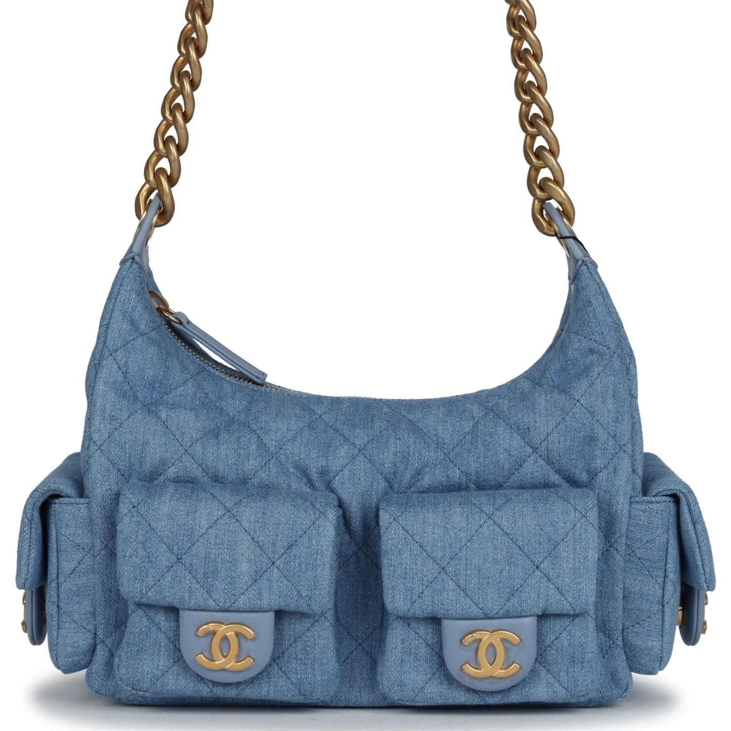 Chanel CARGO QUILTED WASHED DENIM HOBO Shoulder Bag
