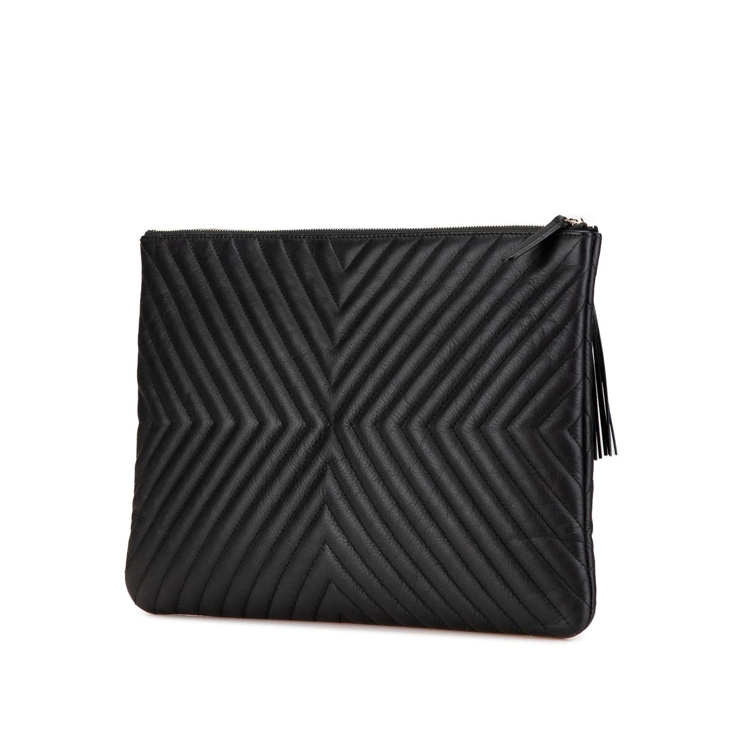 Chanel Diagonal Chevron Calfskin Tassel O Clutch Bag
