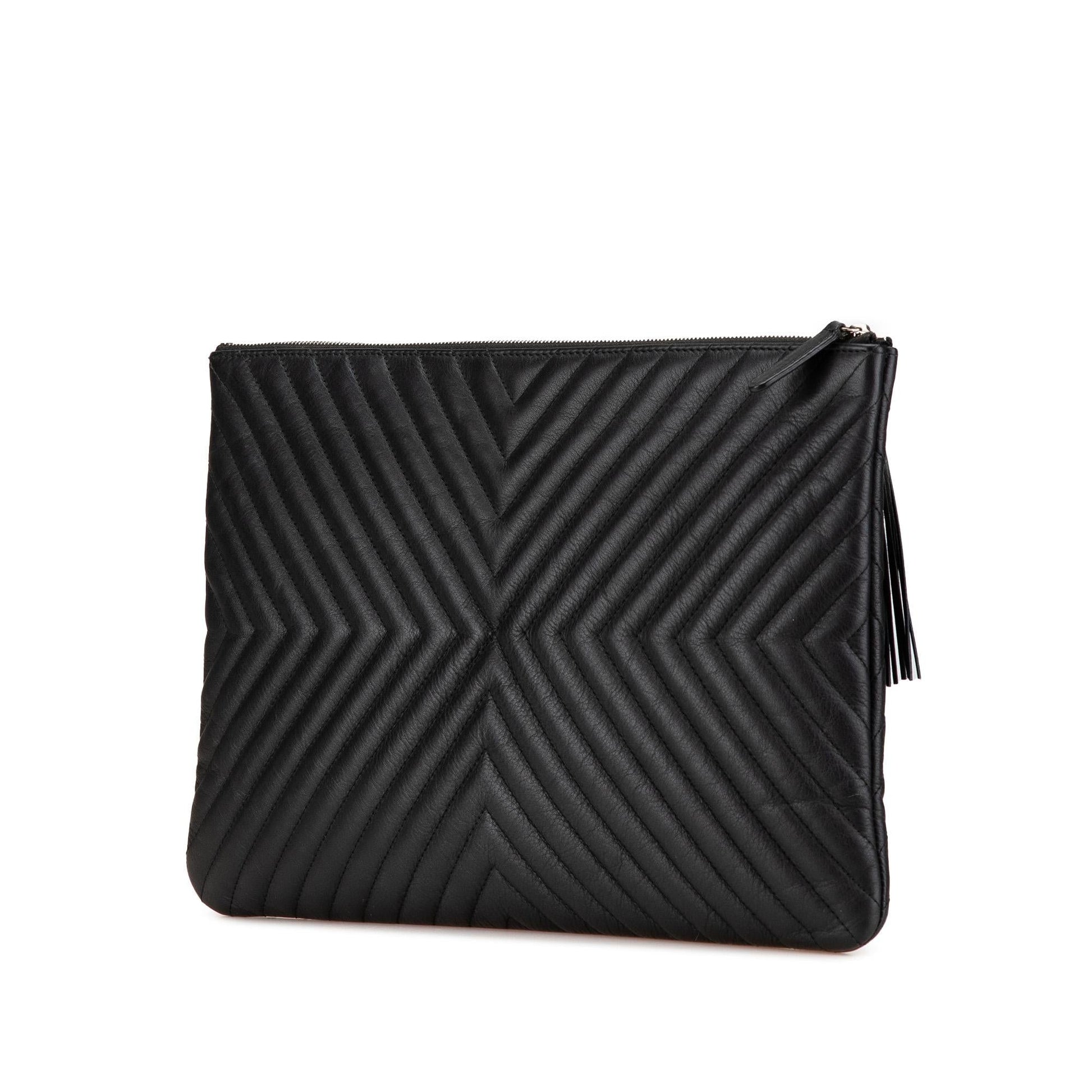 Chanel Diagonal Chevron Calfskin Tassel O Clutch Bag