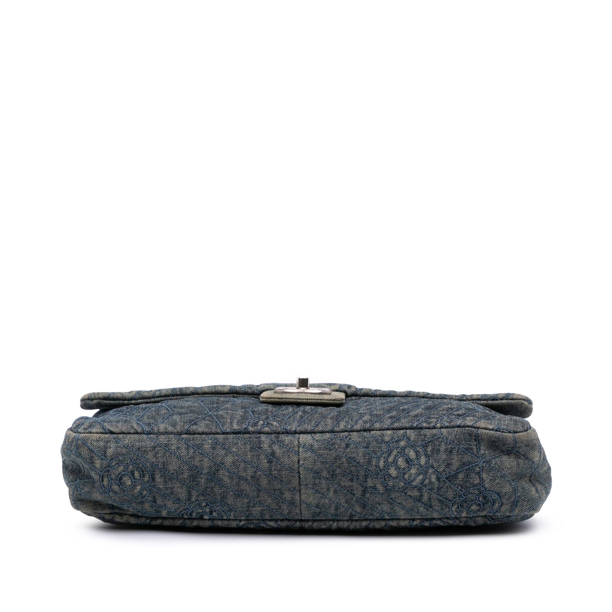 Chanel Embroidered Denim Camellia Flap Handbag