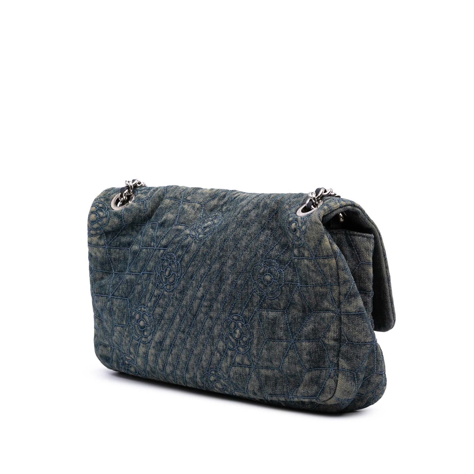 Chanel Embroidered Denim Camellia Flap Handbag Flap 1