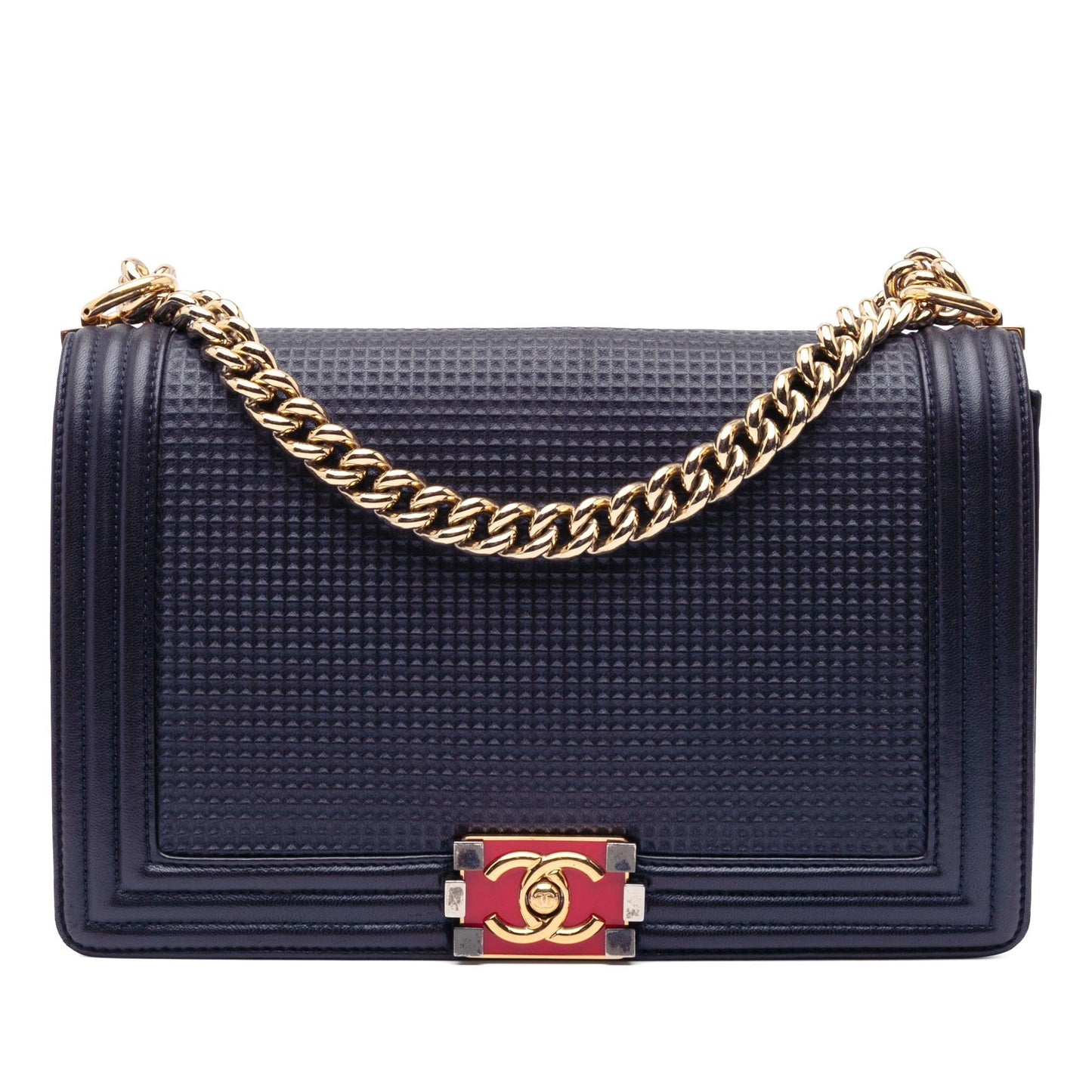Chanel Lambskin Embossed Boy Cube Flap Handbag