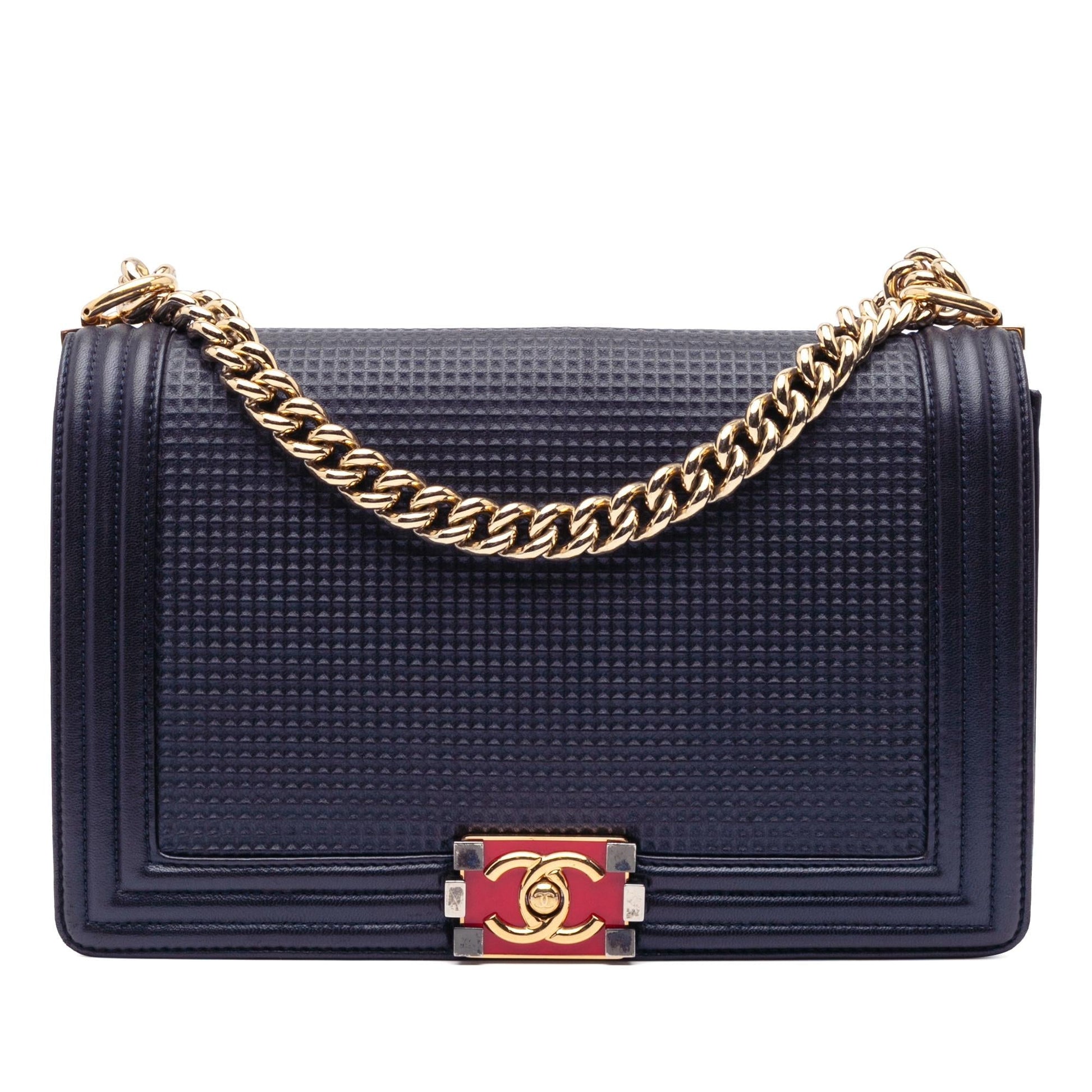 Chanel Lambskin Embossed Boy Cube Flap Handbag