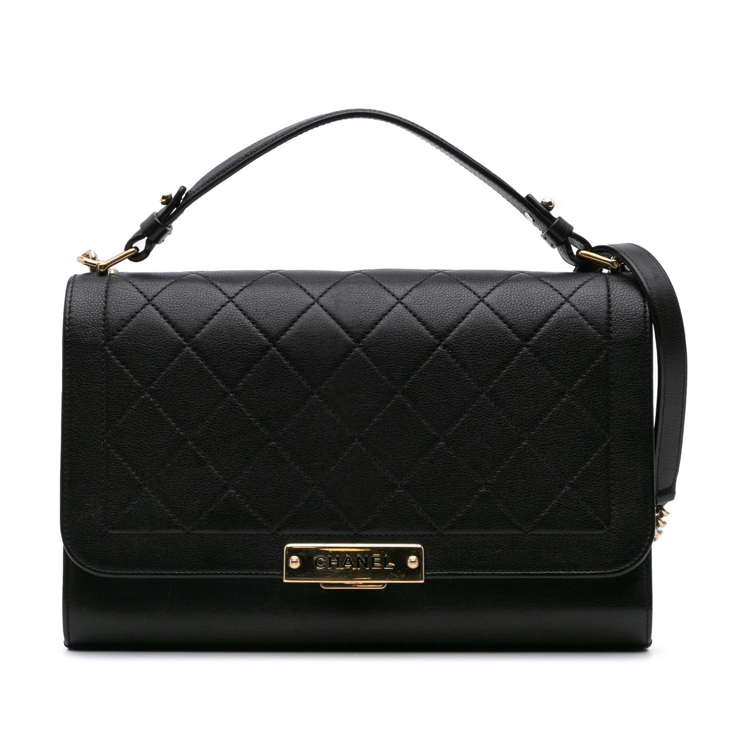 Chanel Quilted Calfskin Label Click Flap Handbag