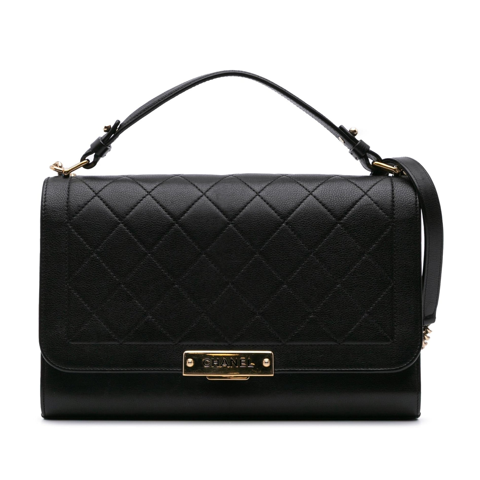 Chanel Quilted Calfskin Label Click Flap Handbag