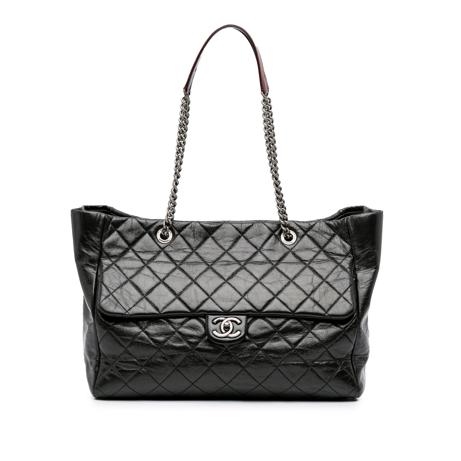 Chanel Quilted Glazed Calfskin Duo Color Tote Bag
