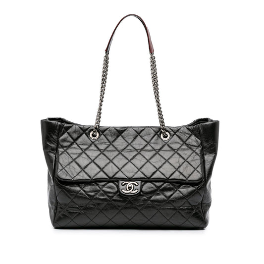 Chanel Quilted Glazed Calfskin Duo Color Tote Bag