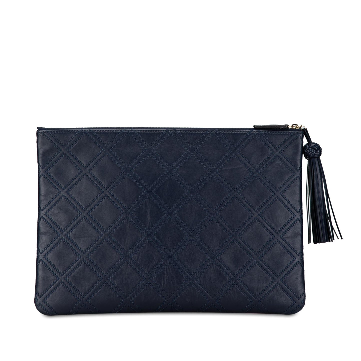 Chanel Quilted Lambskin Double Stitch Tassel O Clutch Bag