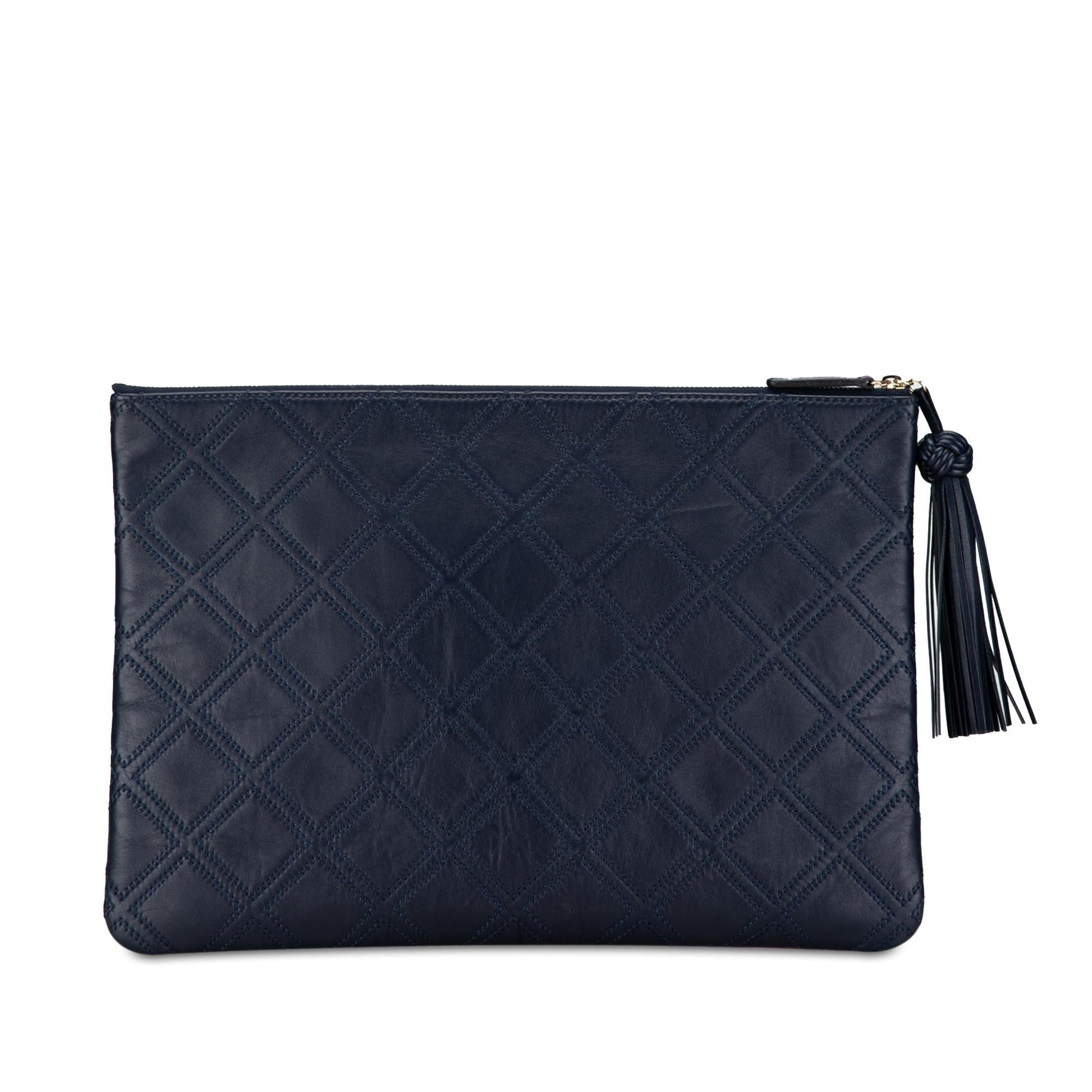 Chanel Quilted Lambskin Double Stitch Tassel O Clutch Bag