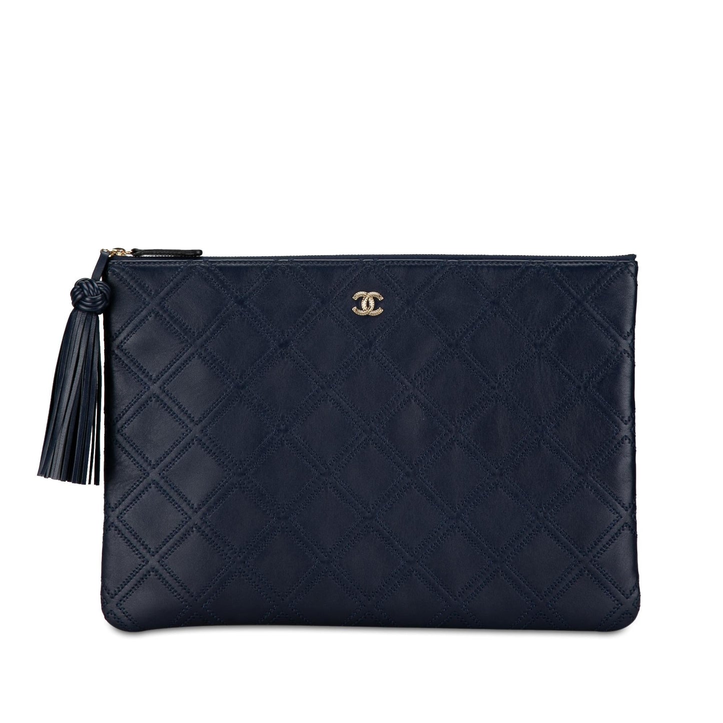 Chanel Quilted Lambskin Double Stitch Tassel O Clutch Bag