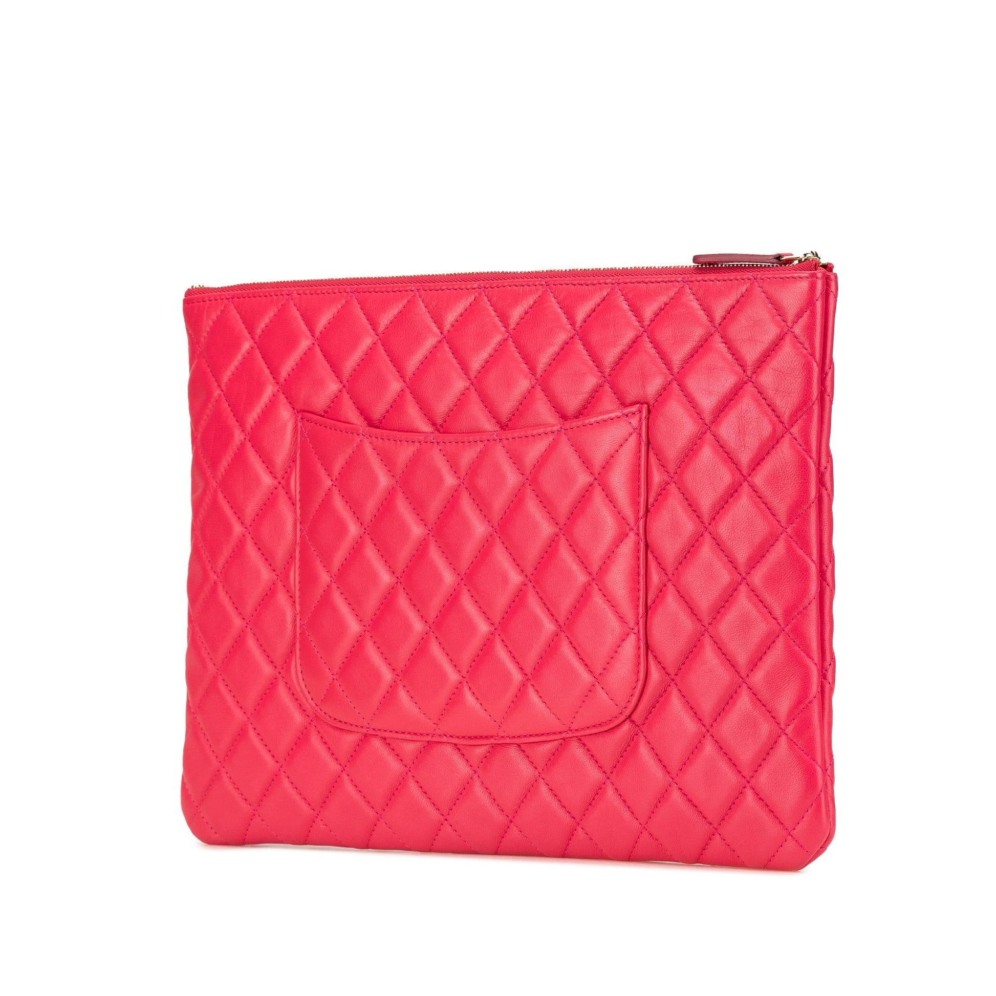 Chanel Quilted Lambskin O Clutch Bag