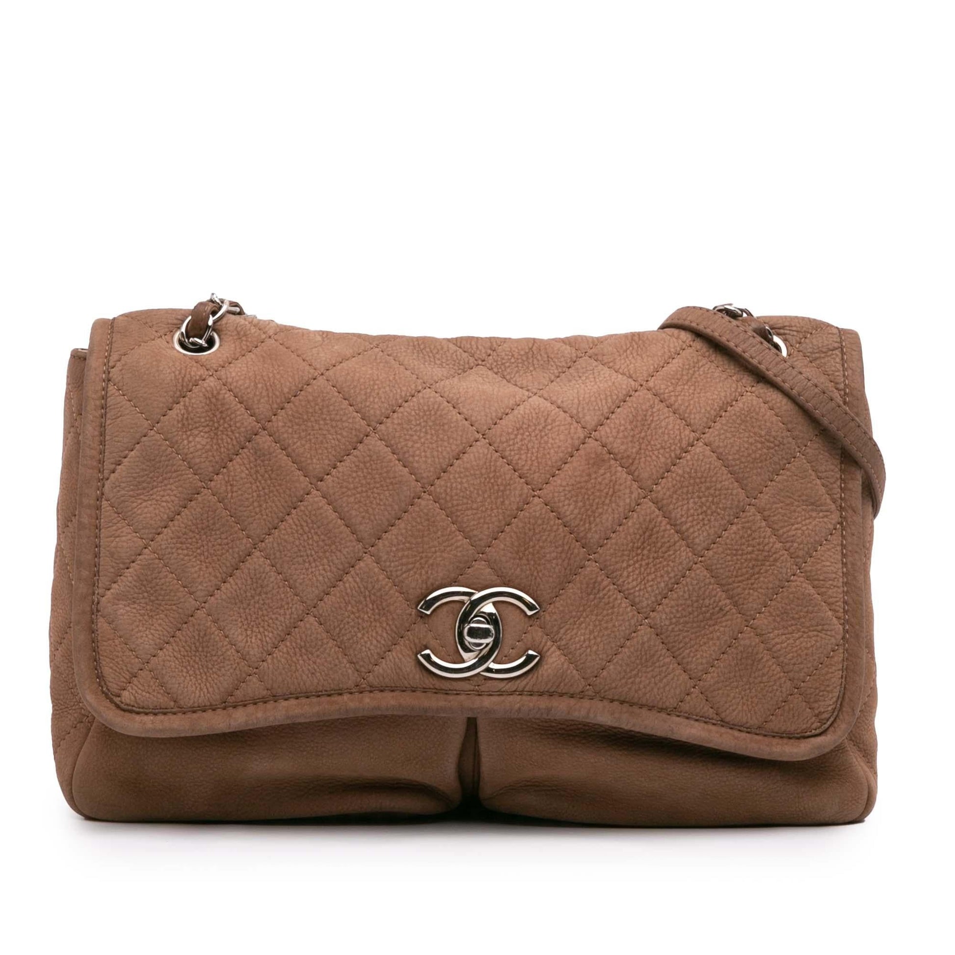 Chanel Quilted Nubuck Natural Beauty Split Pocket Handbag Pocket Flap