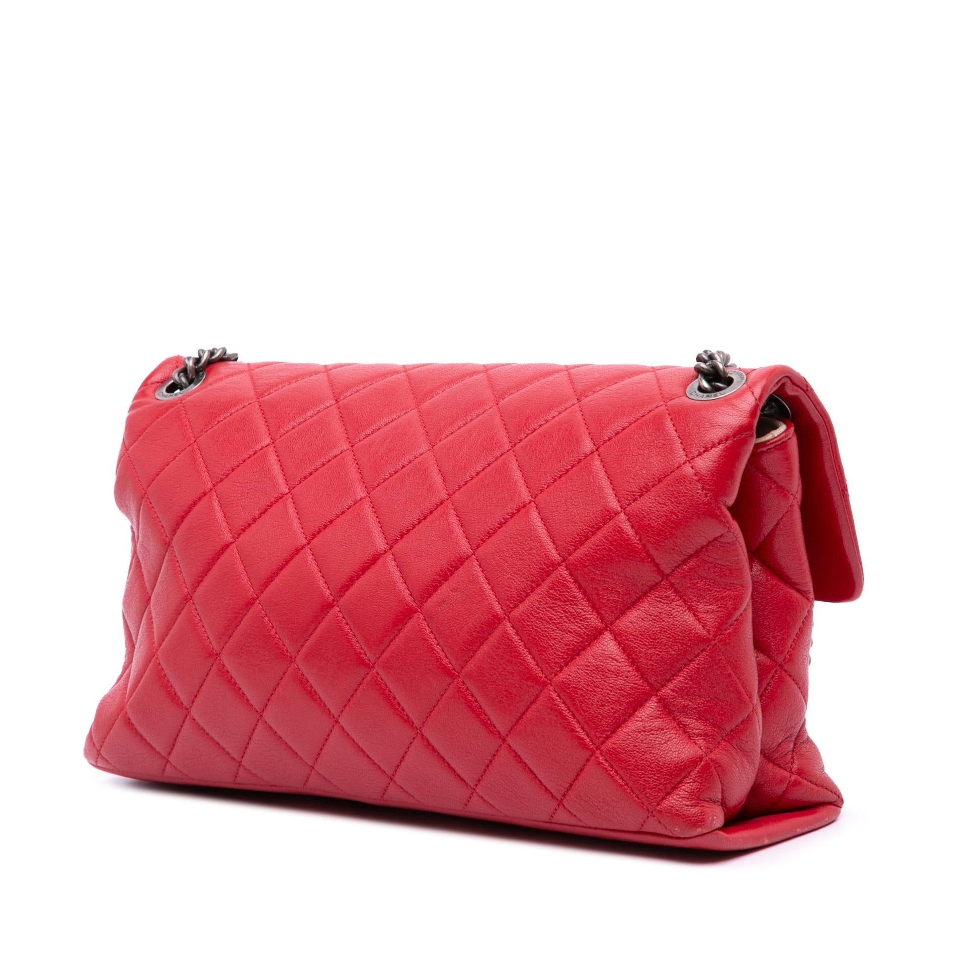 Chanel Quilted Shiny Lambskin Burgundy Rocks Flap Handbag