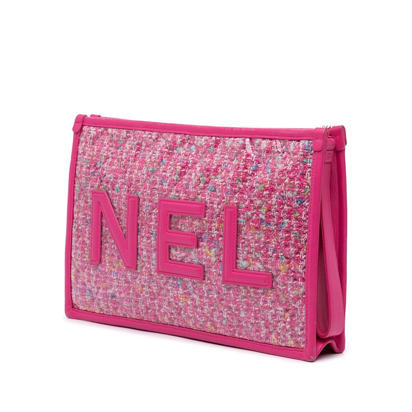 Chanel Tweed PVC Logo Wristlet Handbag Pouch 1