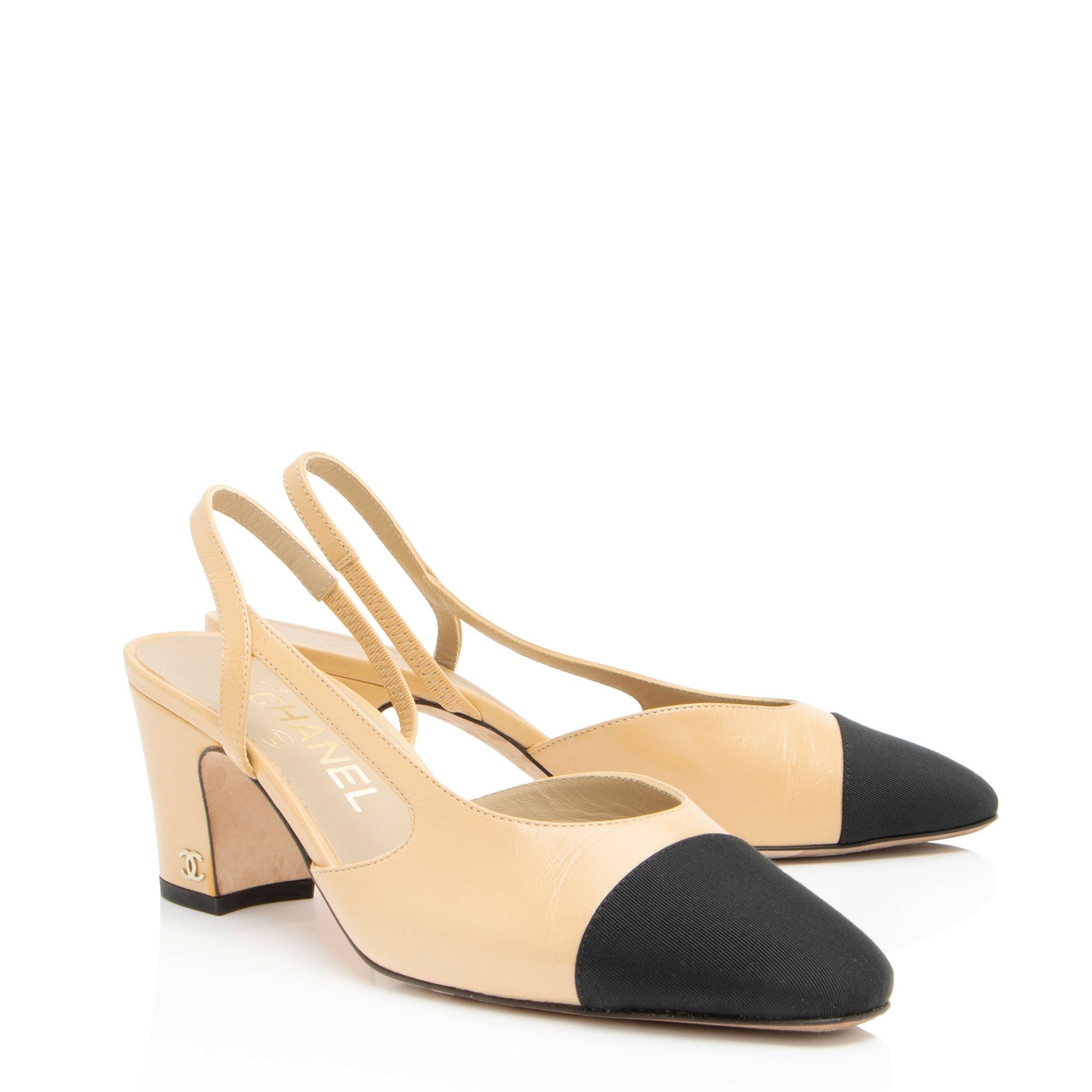 Chanel Grosgrain Cap Toe Pumps - Size 6.5 Leather Denim Shoes