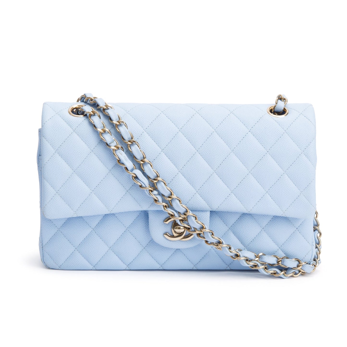 Chanel Light Quilted Caviar Classic Double Leather Blue Travel Bag