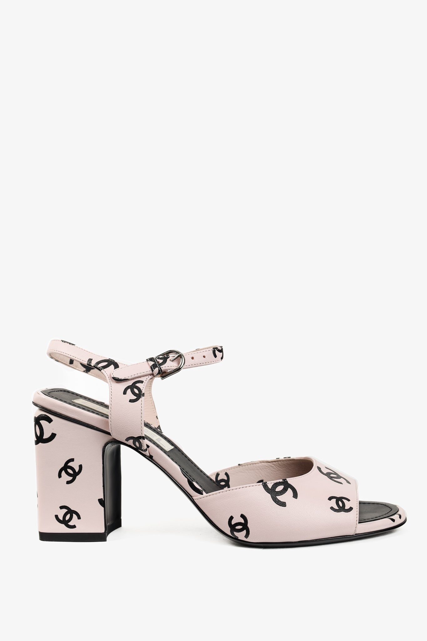 Chanel 22S Light Pink CC Print Leather Sandals for Women