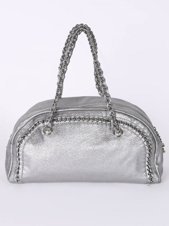 Chanel LUXE LIGNE Silver Leather Handbag