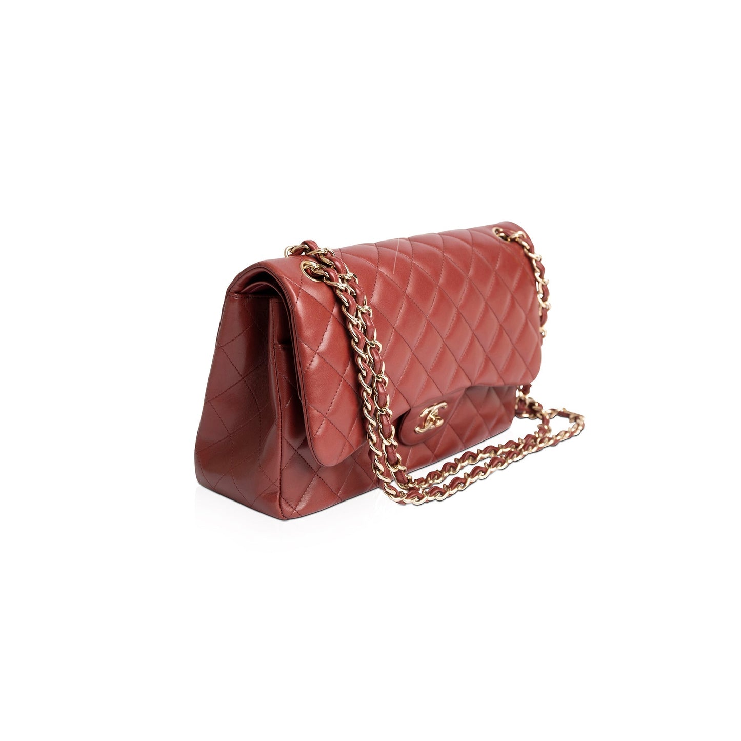 Chanel Maroon Classic Jumbo Double Flap Lambskin Travel Bag