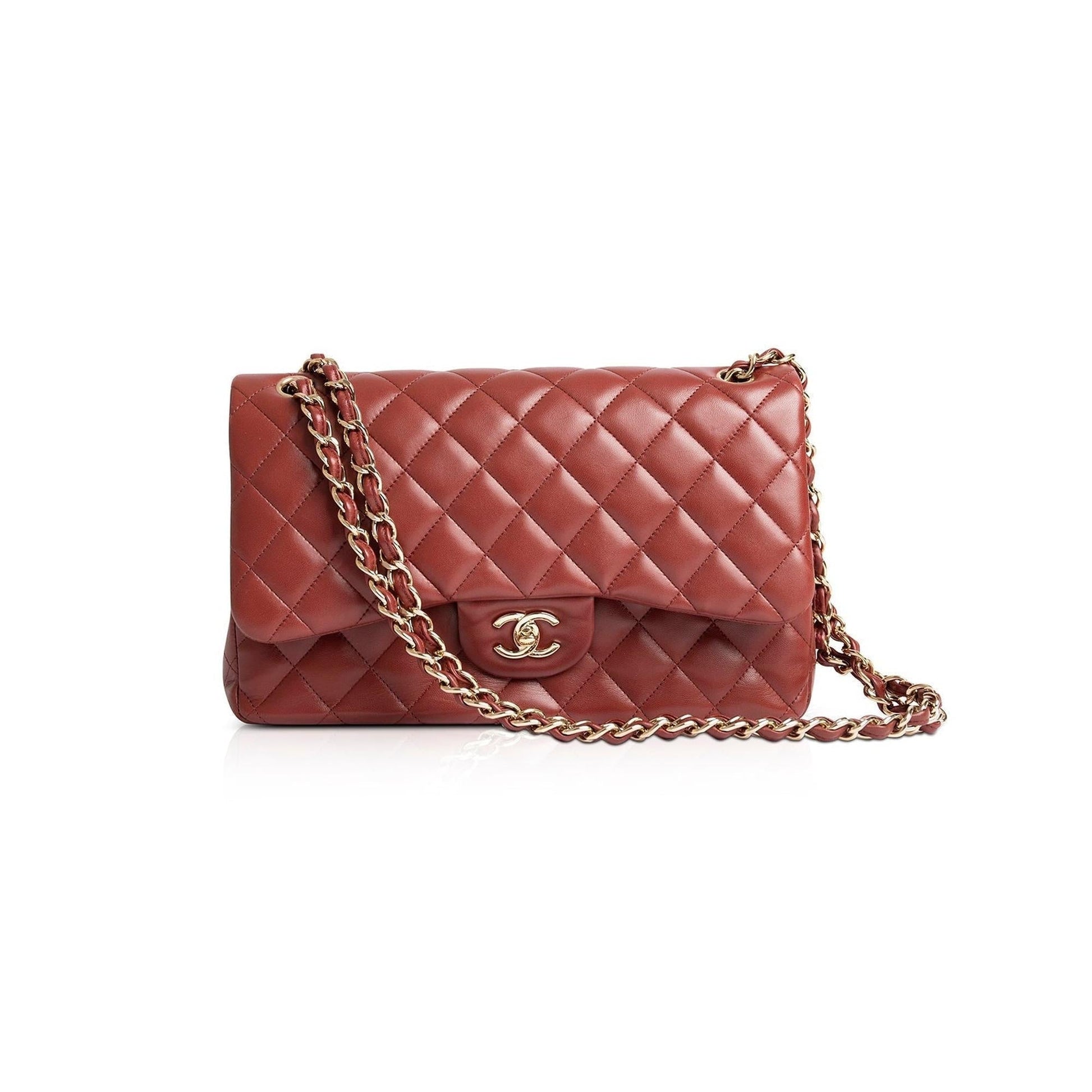 Chanel Maroon Classic Jumbo Double Flap Lambskin Travel Bag