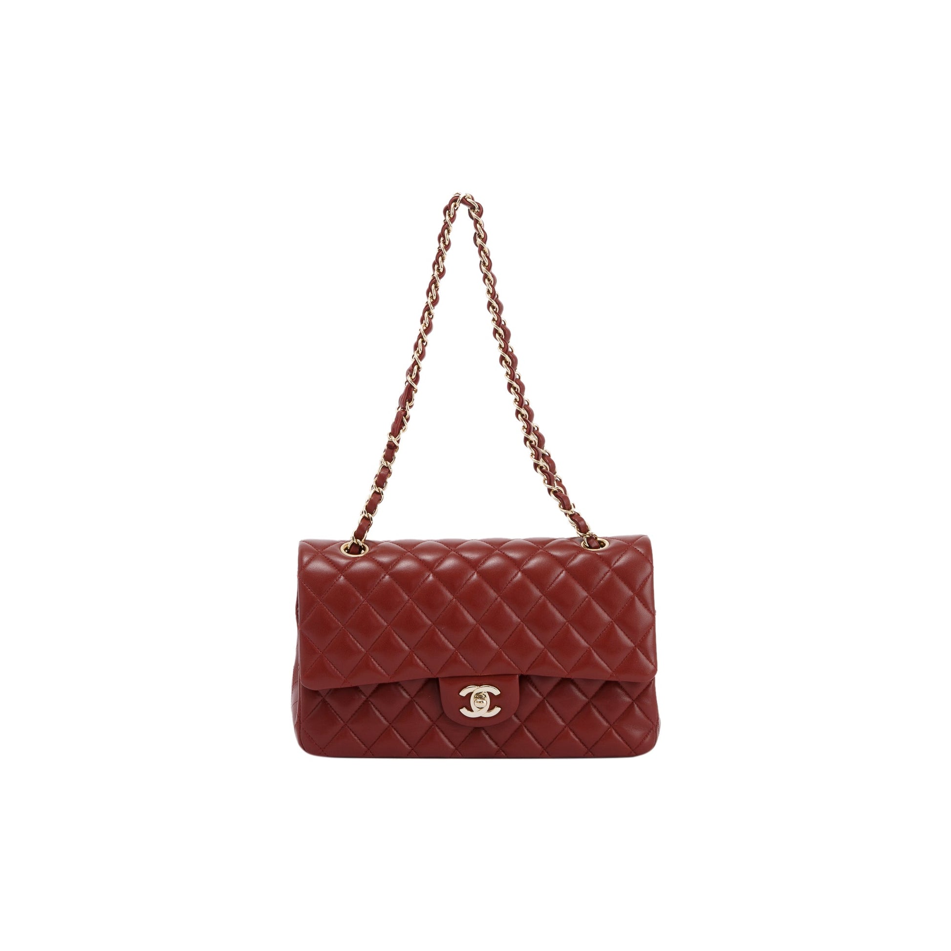 Chanel Maroon Classic Double Flap Leather Lambskin Travel Bag