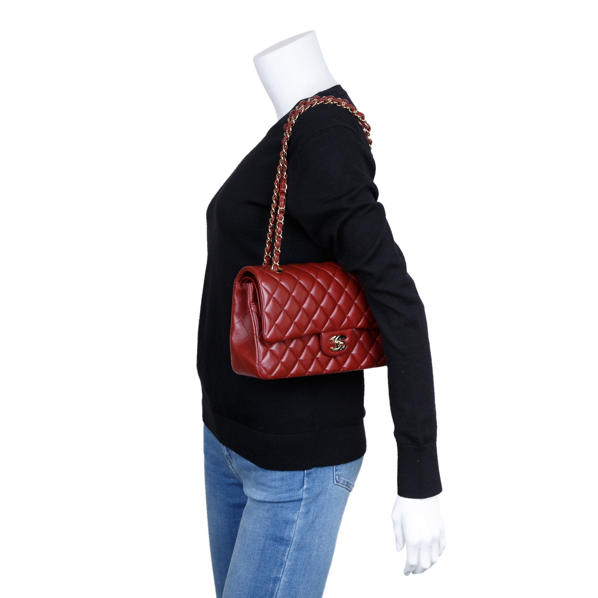 Chanel Maroon Classic Double Flap Leather Lambskin Travel Bag