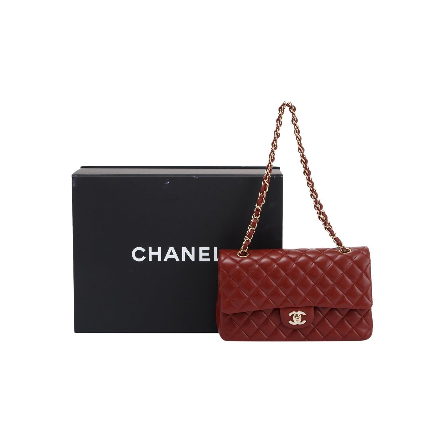 Chanel Maroon Classic Double Flap Leather Lambskin Travel Bag