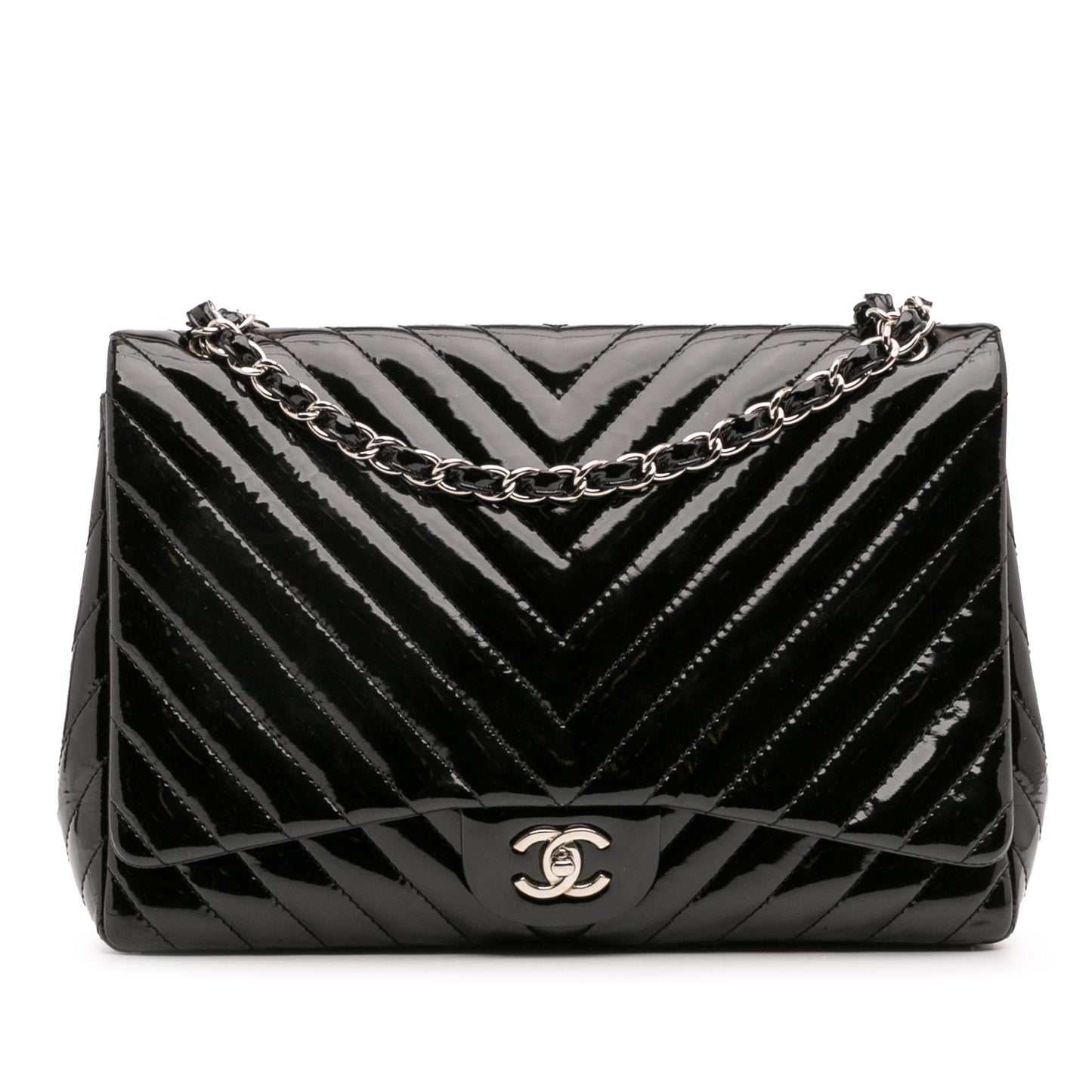 Chanel Maxi Classic Chevron Patent Single Flap Handbag